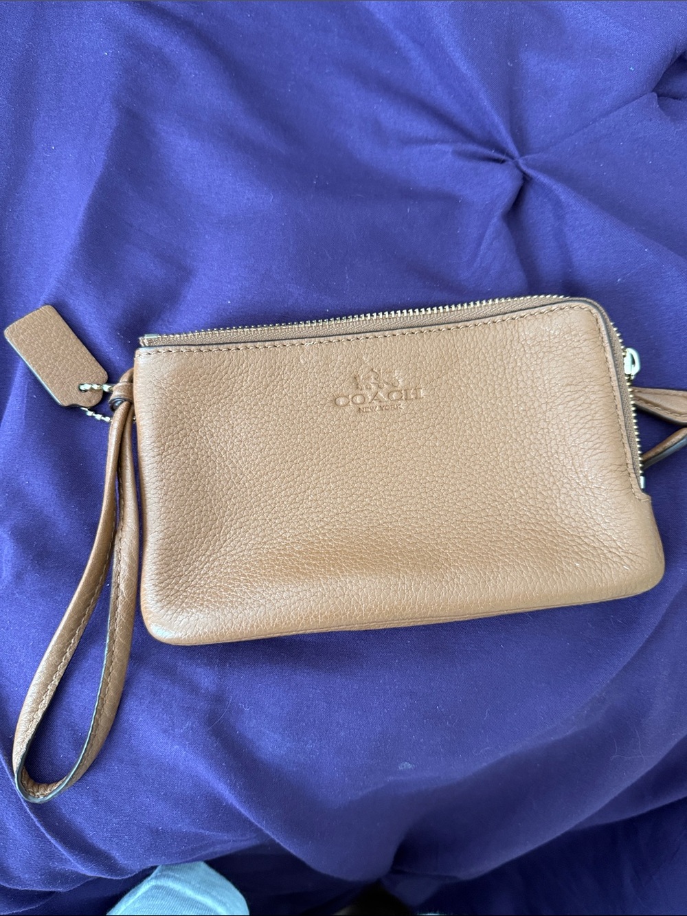 COACH Tan Pebbled Leather Wristlet Clutch